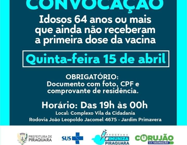  Piraquara lança “Corujão da Vacinação” e vai atender idosos de 64 anos ou mais nesta quinta (15) à noite