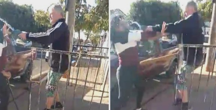  Briga: Idoso  flagrado jogando  ácido  em rosto de mulher