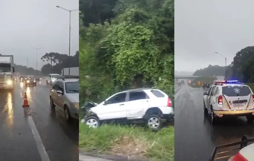  Jovem fica ferido após capotar carro na BR-376, em São José dos Pinhais