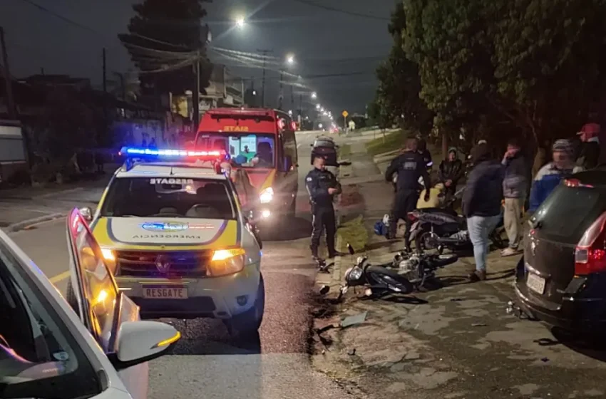  Colisão entre carro e moto deixa jovem ferido no bairro Quissisana, em São José dos Pinhais