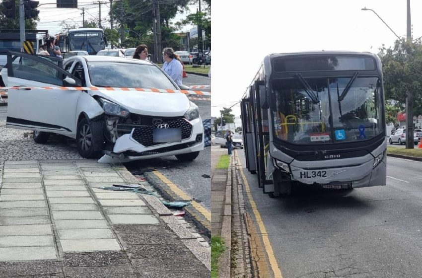  Mulher morre e criança fica ferida em grave acidente entre carro de aplicativo e ônibus em Curitiba